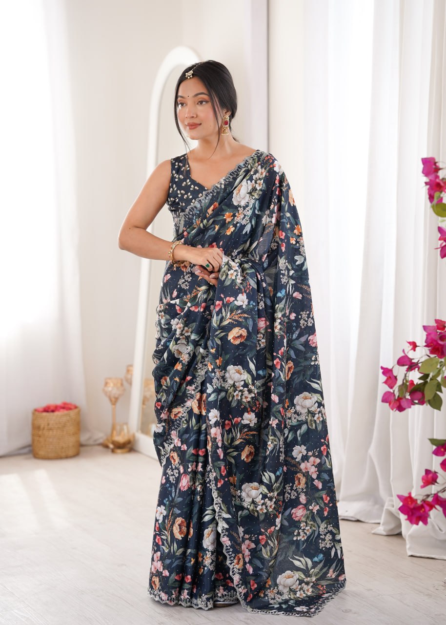 👗 XORIVAA PREMIUM HEAVY CHINNON SAREE ✨ 💞 WITH UNSTITCHED BLOUSE 💞