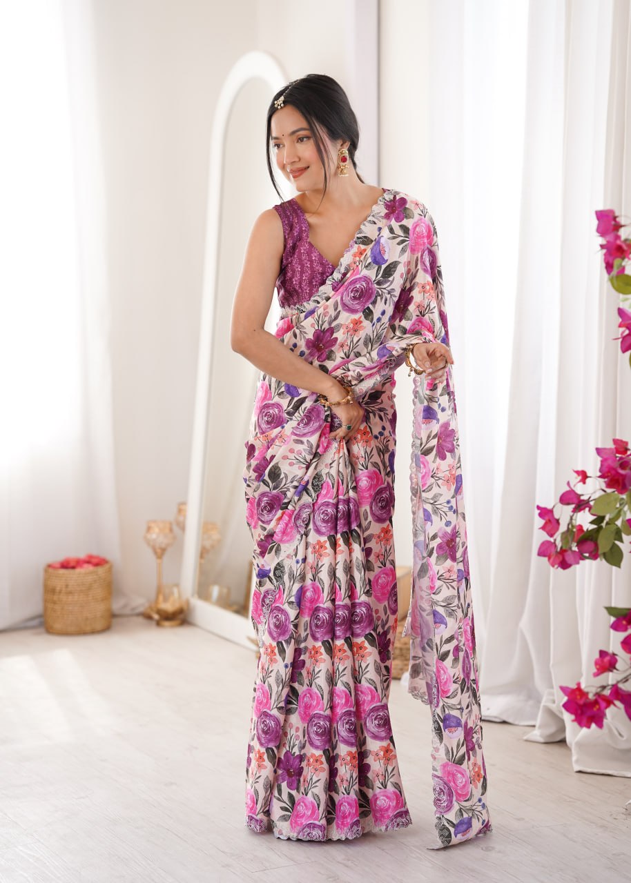 👗 XORIVAA PREMIUM HEAVY CHINNON SAREE ✨ 💞 WITH UNSTITCHED BLOUSE 💞