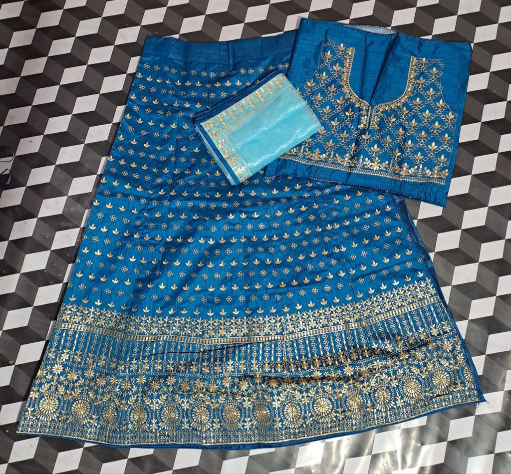 XORIVAA ROYAL BLUE FLORAL EMBROIDERED LEHENGA CHOLI