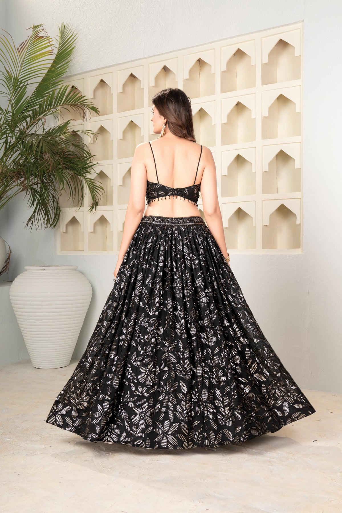XORIVAA BLACK ROYAL SEQUIN EMBROIDERED LEHENGA CHOLI