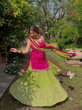 XORIVAA RANI PINK & ORANGE SEQUIN EMBROIDERED CROP TOP LEHENGA SET