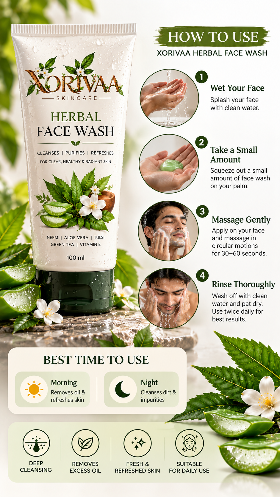 XORIVAA Herbal Face Wash – Neem & Aloe Vera | 100 ml
